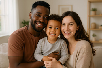 Portrait d&rsquo;un couple mixte avec leur enfant
