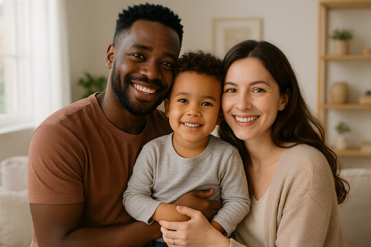 Portrait d&rsquo;un couple mixte avec leur enfant
