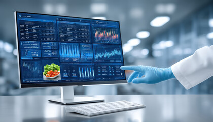 Smart food analytics dashboard with nutrition chart and technology interface in lab