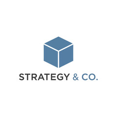 A minimalist logo featuring a blue three-dimensional cube icon above the dark gray text 'STRATEGY & CO.' on a clean white background, representing a business or consulting firm.