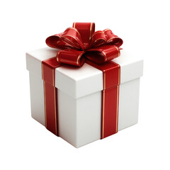 White Gift Box with Red Ribbon and Gold Trim on Black Background present celebration, Isolated On White, Png Transparent, Cut Out