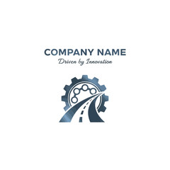Logo featuring a gear, bearings, and a road, symbolizing innovation.