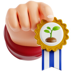 High quality illustration of Hand with Farm Badge in an agricultural, symbolizing farming, sustainability, and the importance of food production.