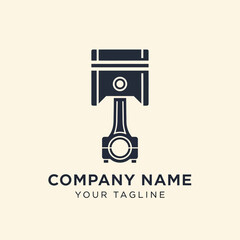 A black silhouette logo of an engine piston and connecting rod on a light background, with placeholder text for company name and tagline.