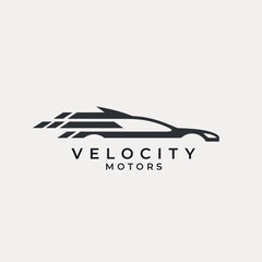 Velocity Motors logo featuring a stylized car with motion lines.
