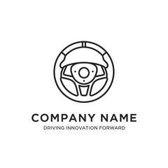 Monochrome logo featuring a steering wheel design, suitable for automotive or technology companies.
