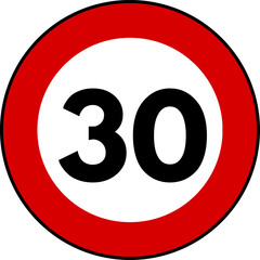 Speed limit 30 traffic sign, Speed limit 30 kilometers per hour sign