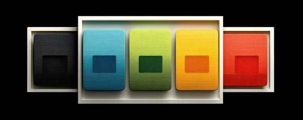 Abstract geometric artwork featuring four vibrant color panels in modern design