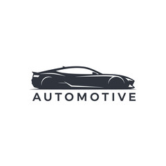 A modern automotive logo featuring the sleek silhouette of a dark sports car, isolated on a white background.