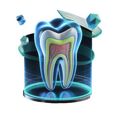 Detailed anatomical cross section of a human tooth isolated on transparent background