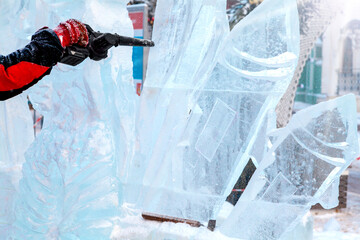 Ice sculpture creation on the city's central square