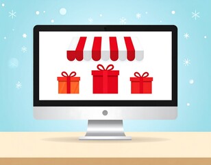 Computer screen with gift shop icon