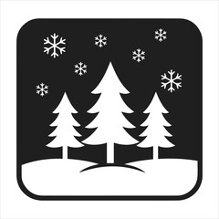 Whimsical winter scene with stylized evergreen trees and falling snowflakes a festive holiday graphic element