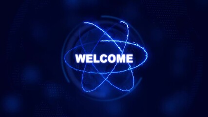 Futuristic welcome hologram concept. Glowing holographic planet earth digital network with collaboration, innovation and corporate leadership. Business, technology and global connection background. - Powered by Adobe