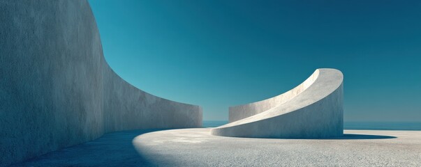 Minimalist architectural design under a clear blue sky and natural sunlight