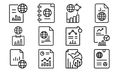 Fototapeta premium Business Line Icons Collection – Finance, Communication, Analytics, Growth, Partnership, Planning, Certification, Money Investment, and Office Management Vector Set