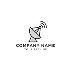 Minimalist satellite dish logo design with company name and tagline.