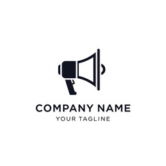 A minimalist black megaphone logo icon on a white background, with placeholder text for a company name and tagline.