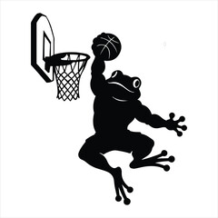 Funny silhouette frog playing basketball dunking slam dunk sport action fun amphibian © Mohon