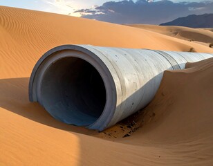 Concrete pipe buried in sand dunes