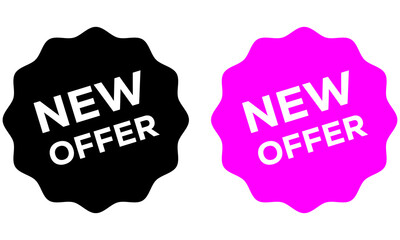 Black and pink starburst stickers with new offer text isolated on transparent background
