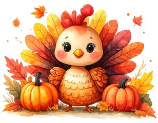 Cute cartoon turkey with fall colors