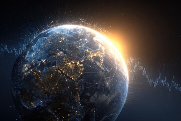 Earth in space with data overlay