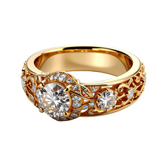 Wedding ring - gold, diamond, white background, png transparent 