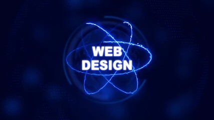 Futuristic Web Design hologram concept. Glowing holographic planet earth digital network with collaboration, innovation and corporate leadership. Business, technology and global connection background.