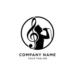 Silhouette logo featuring a treble clef and a person singing into a microphone inside a circle.