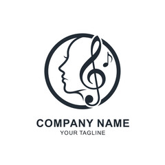 Elegant logo combining a woman's face profile with a treble clef and musical note in a circle.