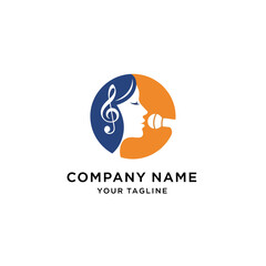 Logo featuring a woman's profile singing into a microphone, with a musical note.