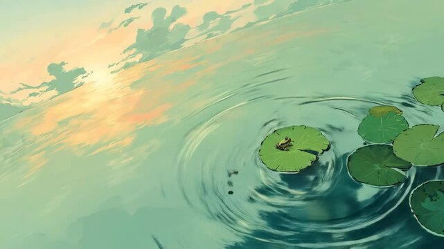 Calm water lily pads sunrise