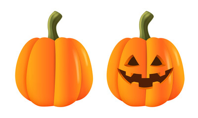 Pumpkin. Jack-o'-lantern. Vector 3d illustration isolated on white background.