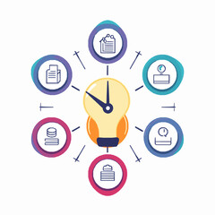 Lightbulb clock infographic with icons idea time