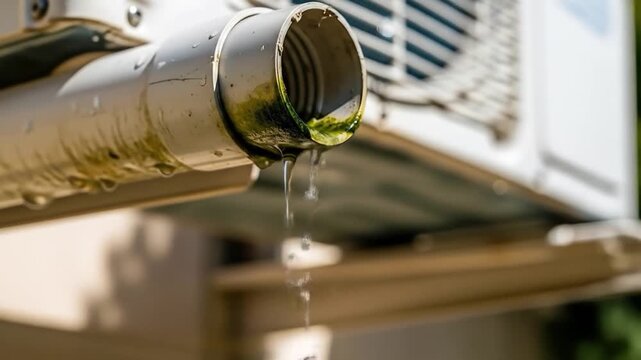 Water dripping from an air conditioner drain pipe condensation