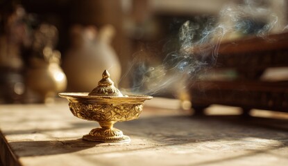 Golden incense burner with smoke (1)