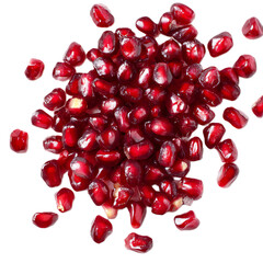 Fresh pomegranate seeds isolated white symbolizing antioxidants organic superfoods diet friendly nutrition natural wellness and food branding projects
