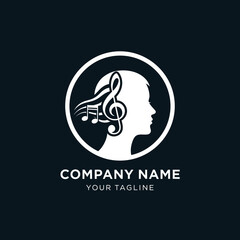 A white silhouette of a person's head with musical notes and a treble clef inside a circle, representing music and creativity.
