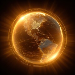 Golden globe, Earth, radiating light