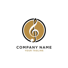 A treble clef in a gold circle logo with company name and tagline. © islak