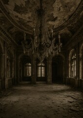 Fototapeta premium Eerie abandoned mansion interior wallpaper.