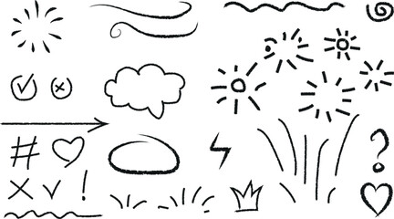 Hand drawn doodles collection for creative design and decoration elements