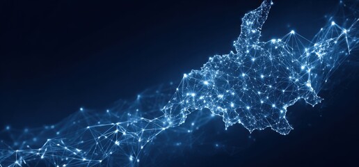 Abstract digital map with glowing connections