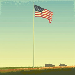 American pride flying high: a vintage illustration of the stars and stripes in the sky