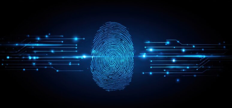 Digital fingerprint overlaid with circuit board design - Powered by Adobe