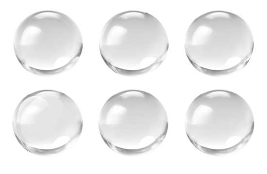  6 white glass spheres, vector graphics on a transparent background 