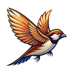 Fototapeta premium Stylized illustration of a sparrow in flight with vibrant orange wings