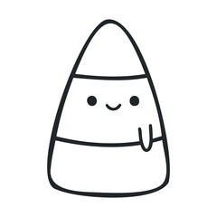 Simple black and white drawing of a cute candy corn.