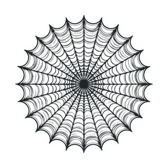 Obraz premium Black and white line drawing of a round spider web.